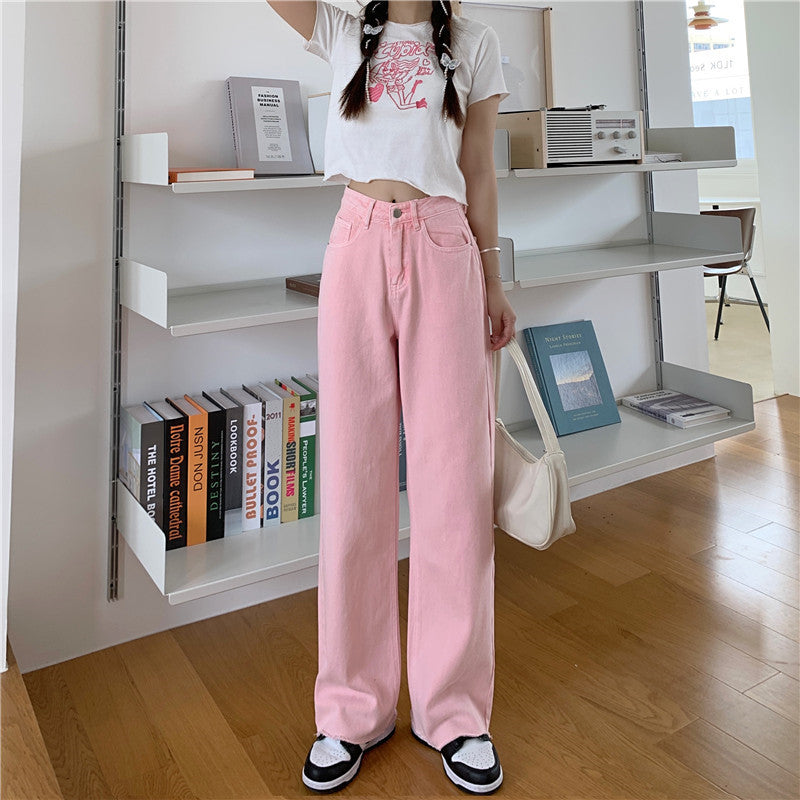 Pink Peach Embroidery Denim Pants