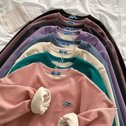 Cute Vintage Velvet Thick Embroidery Oversized Loose Hoodie Sweatshirt Pullover Sweater Casual E-Girl Kawaii Korean Japanese Harajuku Streetwear