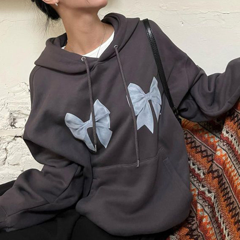 Bow Print Loose Hoodie