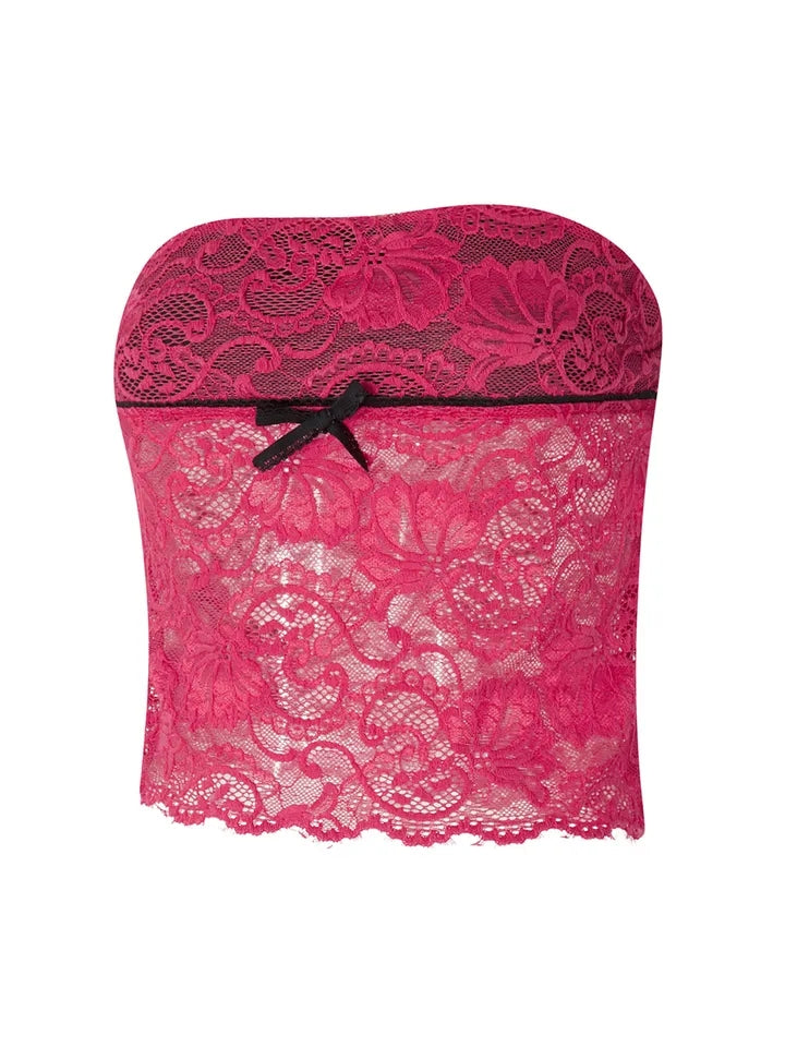 Hot Pink Lace Mesh Tube Top