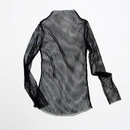 Cute Sexy Transparent Fishnet Mesh Lace Top Long Sleeve Shirt Tee T-shirt E-Girl Kawaii Korean Japanese Harajuku Chinese Retro Streetwear Aesthetic