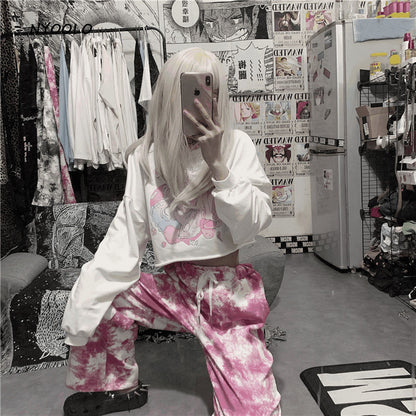 Sweet Anime Girl Cartoon Print Loose Long Sleeve Sweatshirt Sweater Pullover Jumper Autumn Causal E-Girl Kawaii Korean Japanese Harajuku Streetwear