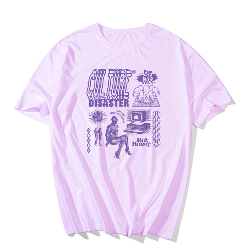 Retro Vintage Graffiti Print Short Sleeve Shirt T-shirt Top Hiphop Goth Punk Summer Casual E-Girl Kawaii Korean Japanese Harajuku Streetwear