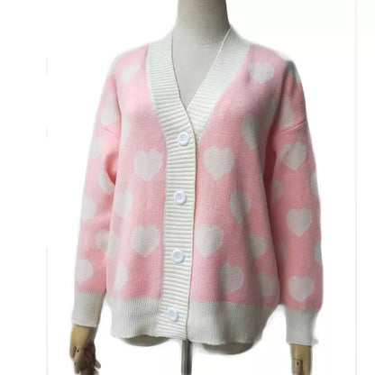 Sweet Heart Print Button Cardigan