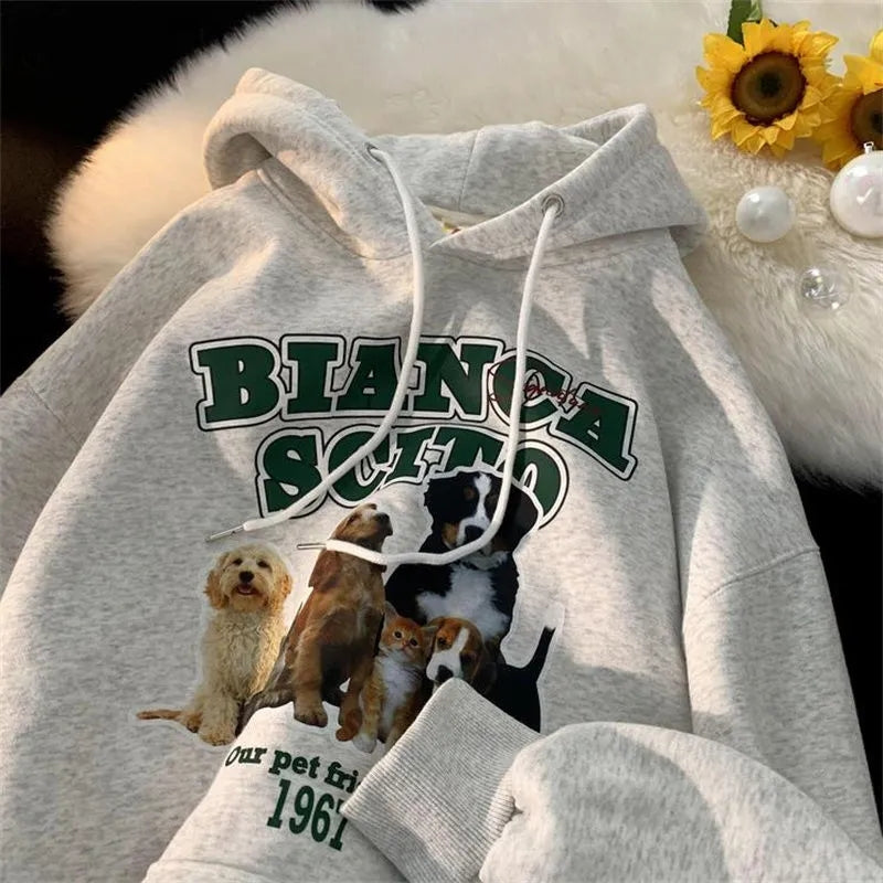Dog Print Long Sleeve Hoodie