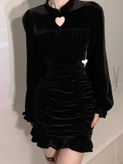Black Velvet Bodycon Wrap Dress