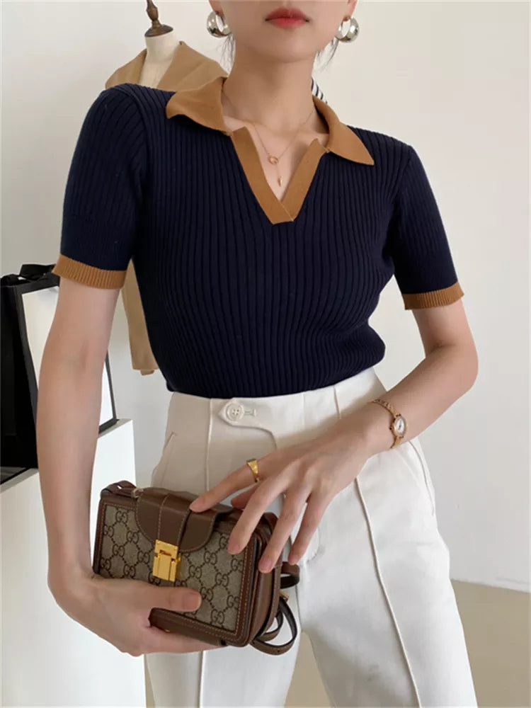 Turn Down Collar Short Sleeve Shirt