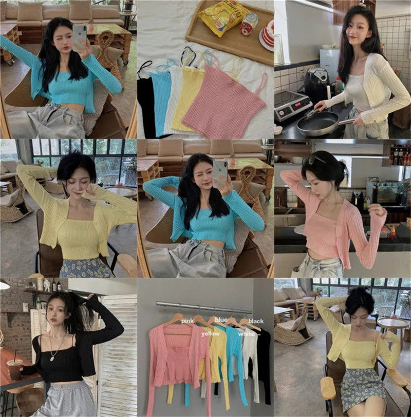 2PCS Tube Top + Ribbed Knit Cardigan