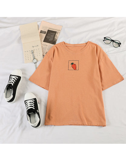 Cute 90s Carrot Print Cartoon vintage Graphic Tee T-shirt Short Sleeve Shirt Top E-Girl Kawaii Korean Japanese Harajuku Retro Streetwear