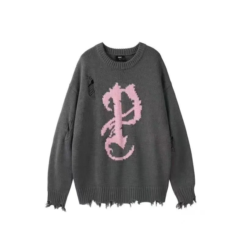 Grey Y2K Oversized Sweater