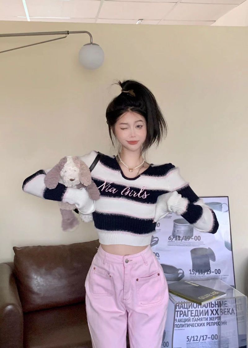Black & White Fuzzy Cropped Sweater
