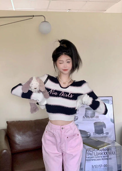 Black & White Fuzzy Cropped Sweater