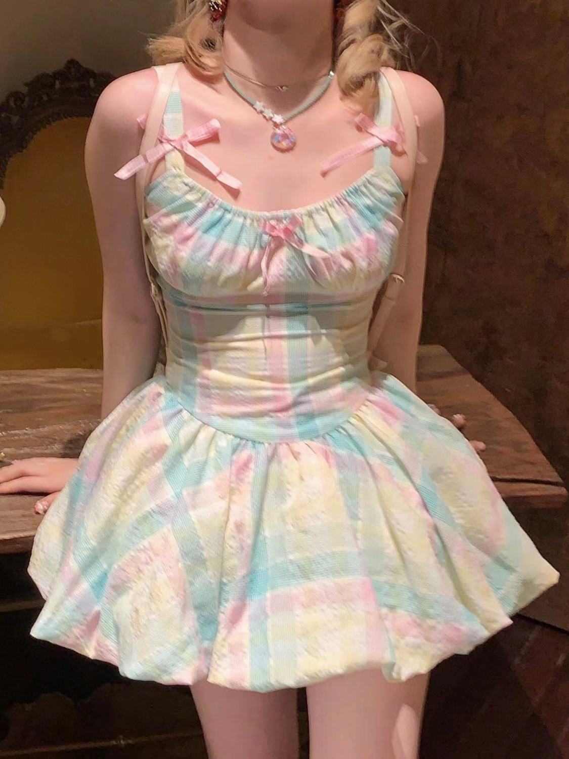 Rainbow Fairy Bow Colorful Mini Dress