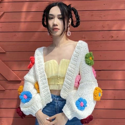 Flower Knit Cropped Cardigan