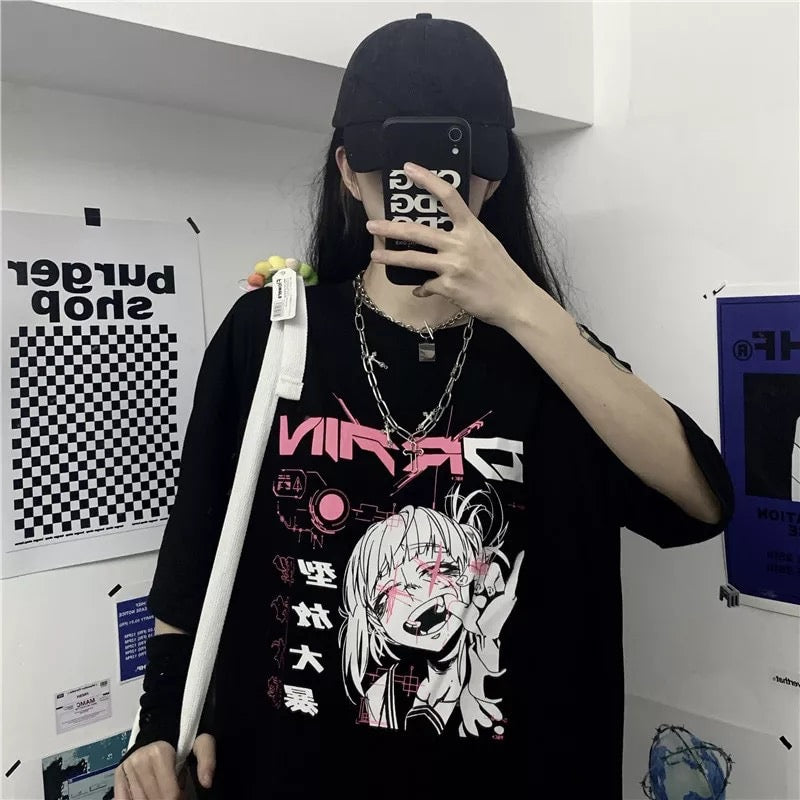 Cute Japanese Girl Punk Goth Print Graphic Casual Short Sleeve Shirt Tee T-shirt E-Girl Kawaii Korean Japanese Harajuku Retro Streetwear Aesthetic