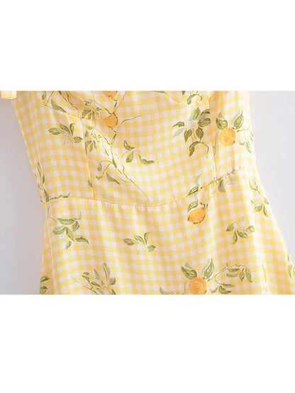 Yellow Lemon Print Mini Dress