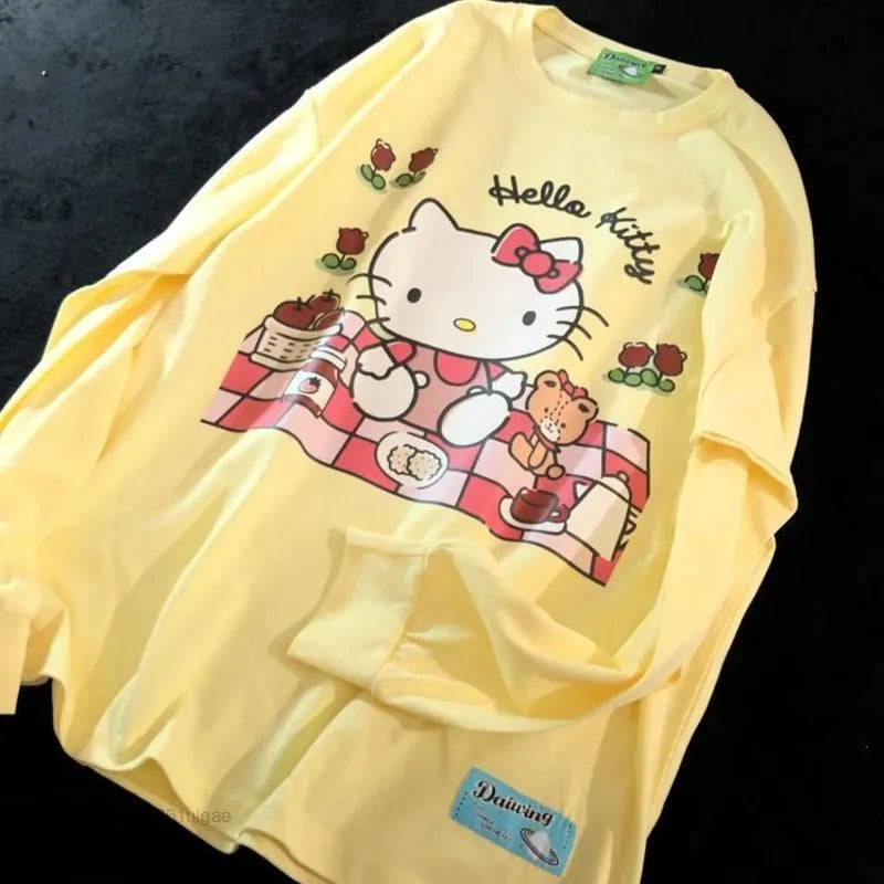 Cat Japanese Anime Print Long Sleeve Shirt