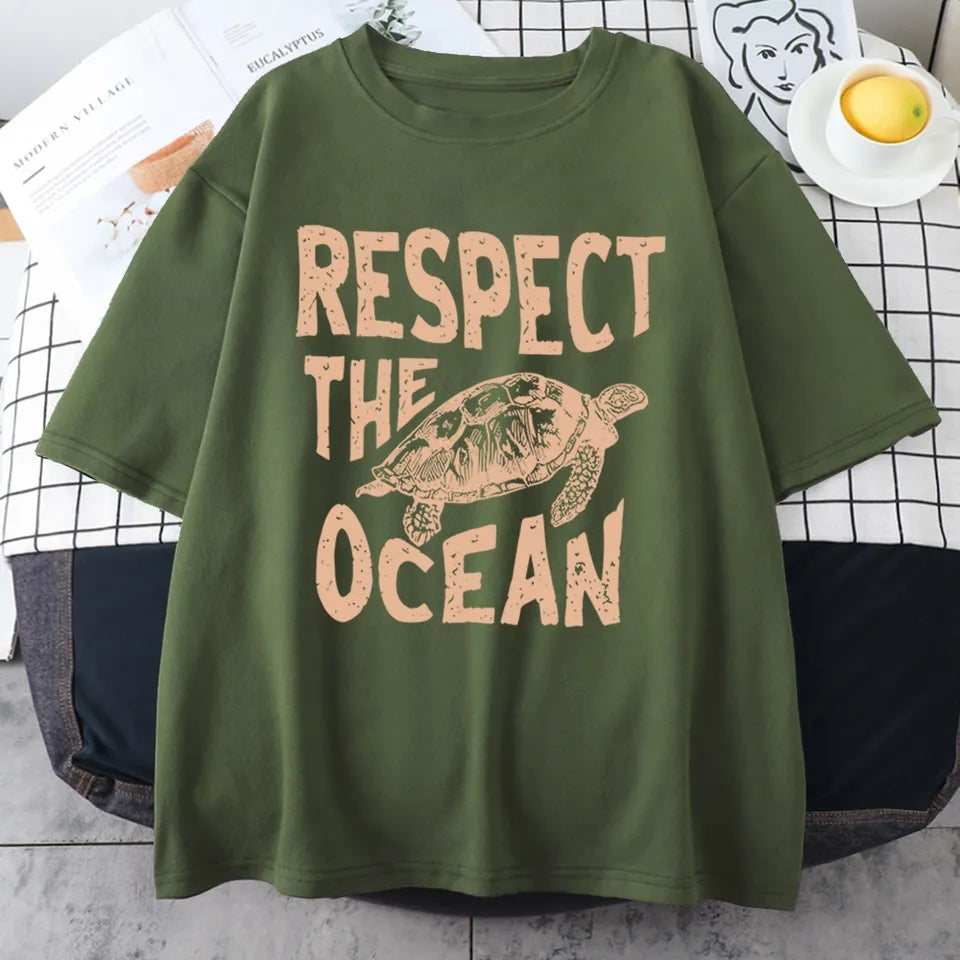 Respect Turtle Print Short Sleeve T-shirt
