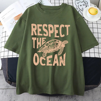 Respect Turtle Print Short Sleeve T-shirt