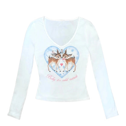 Bear & Gingerbread V Neck Long Sleeve Shirt