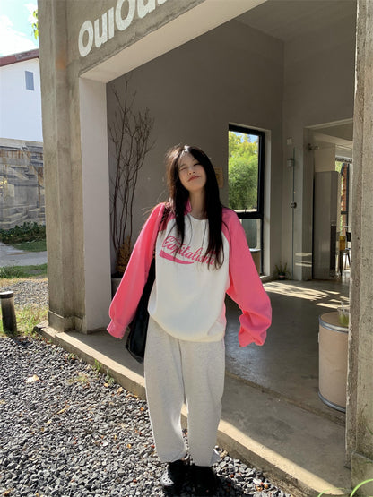 Pink Patchwork Long Sleeve Sweatshirt