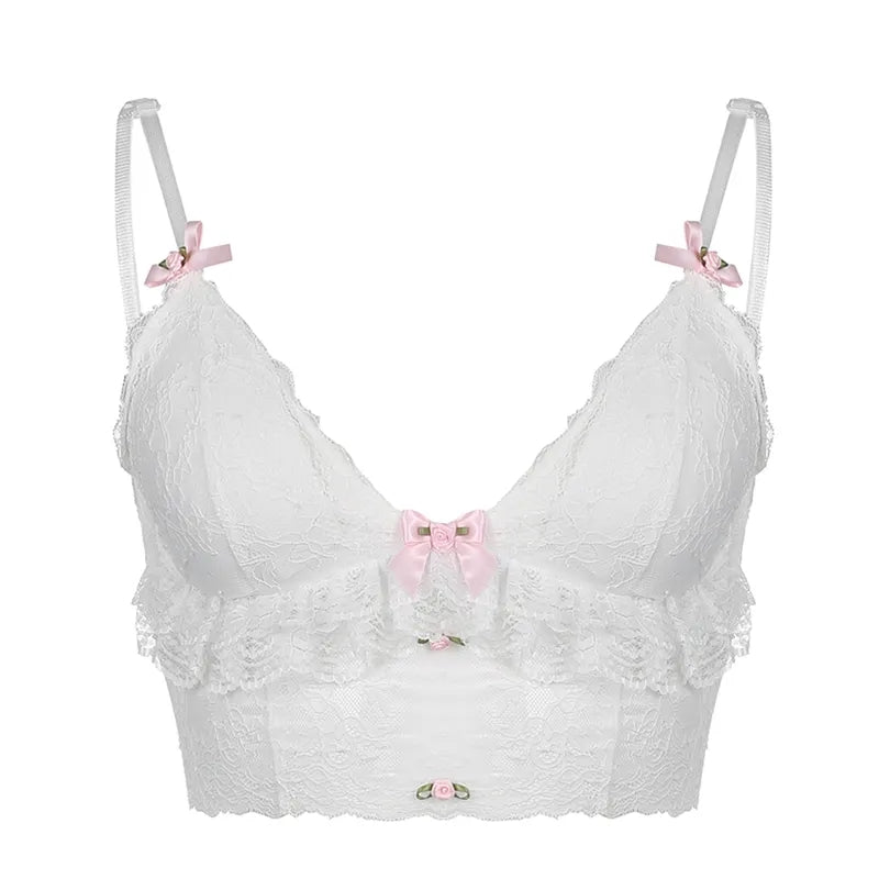 White Lace Bow Sheer Corset Top