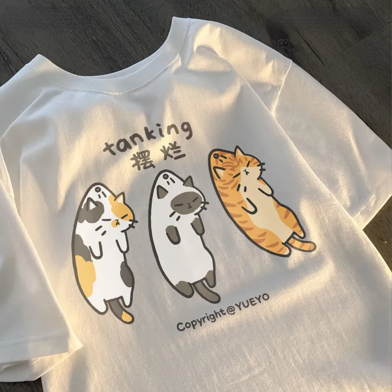 Funny 3 Cats Print Short Sleeve T-shirt