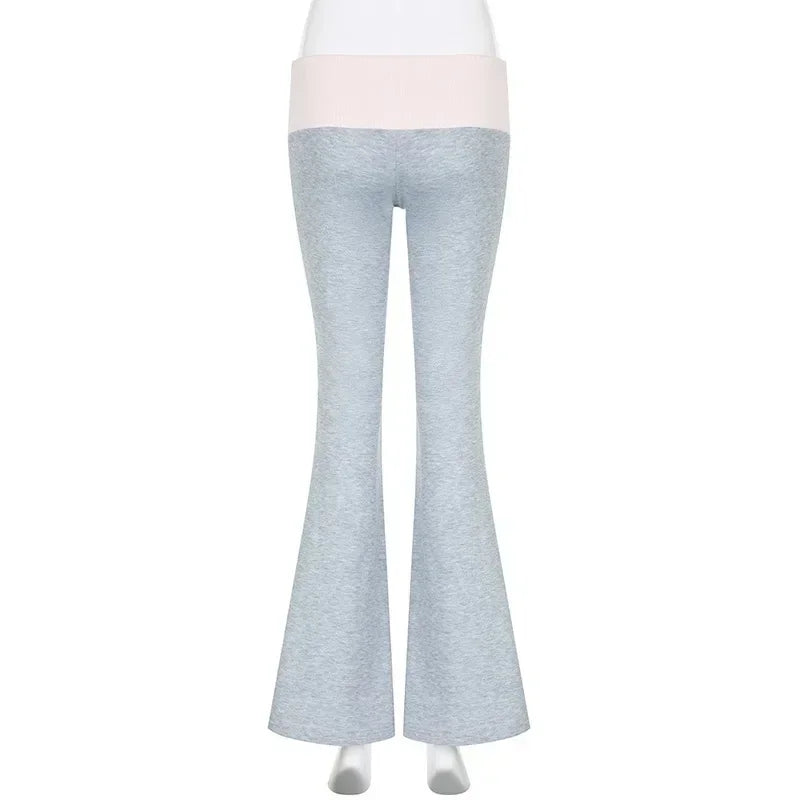 Grey & Pink Patchwork Flare Pants