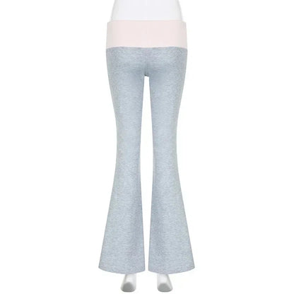 Grey & Pink Patchwork Flare Pants