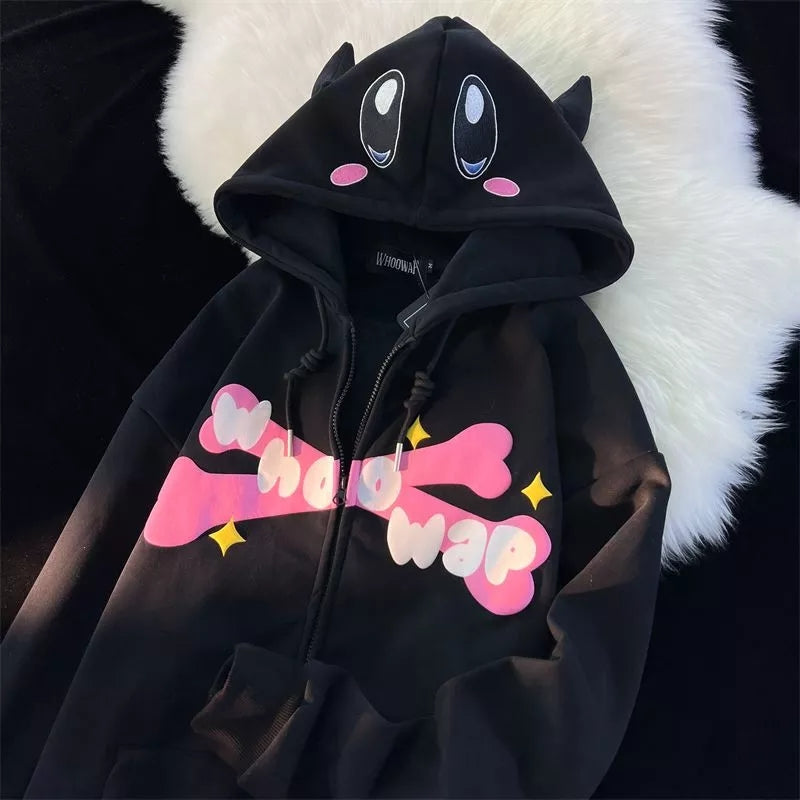 3D Pink Japanese Anime Print Long Sleeve Hoodie