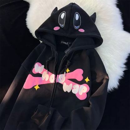 3D Pink Japanese Anime Print Long Sleeve Hoodie