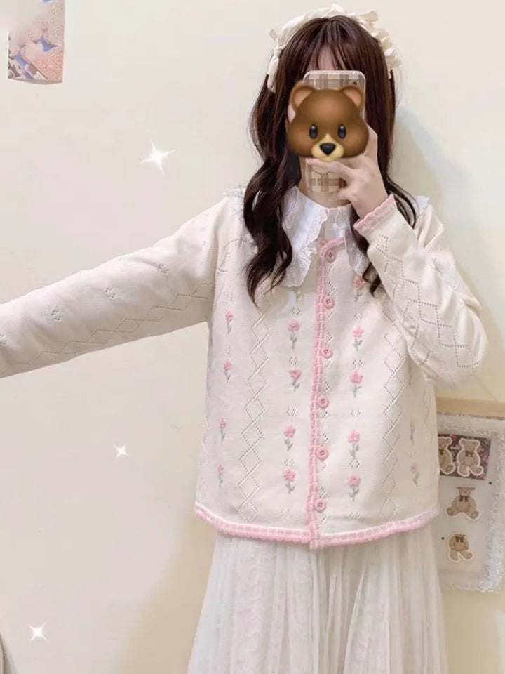 Blue Embroidery Hollow Sweater