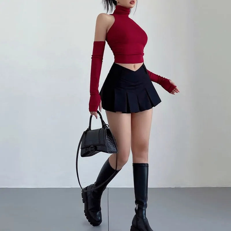 Black V Shape Low Waist Mini Skirt