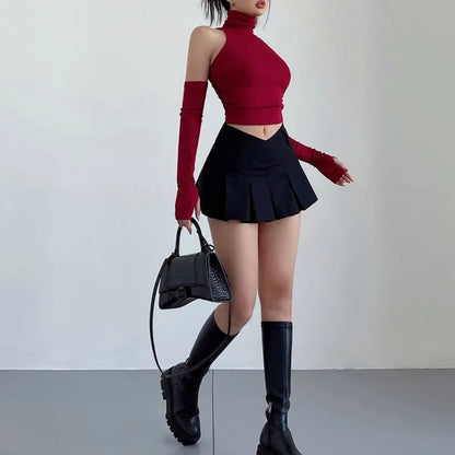 Black V Shape Low Waist Mini Skirt