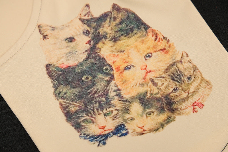 Cute Cat Graphic Vintage Lace Spaghetti Strap Crop Top Shirt Tee T-shirt E-Girl Kawaii Korean Japanese Harajuku Chinese Retro Streetwear Aesthetic