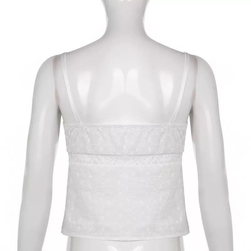 White Lace Milkmaid Fairy Crop Top