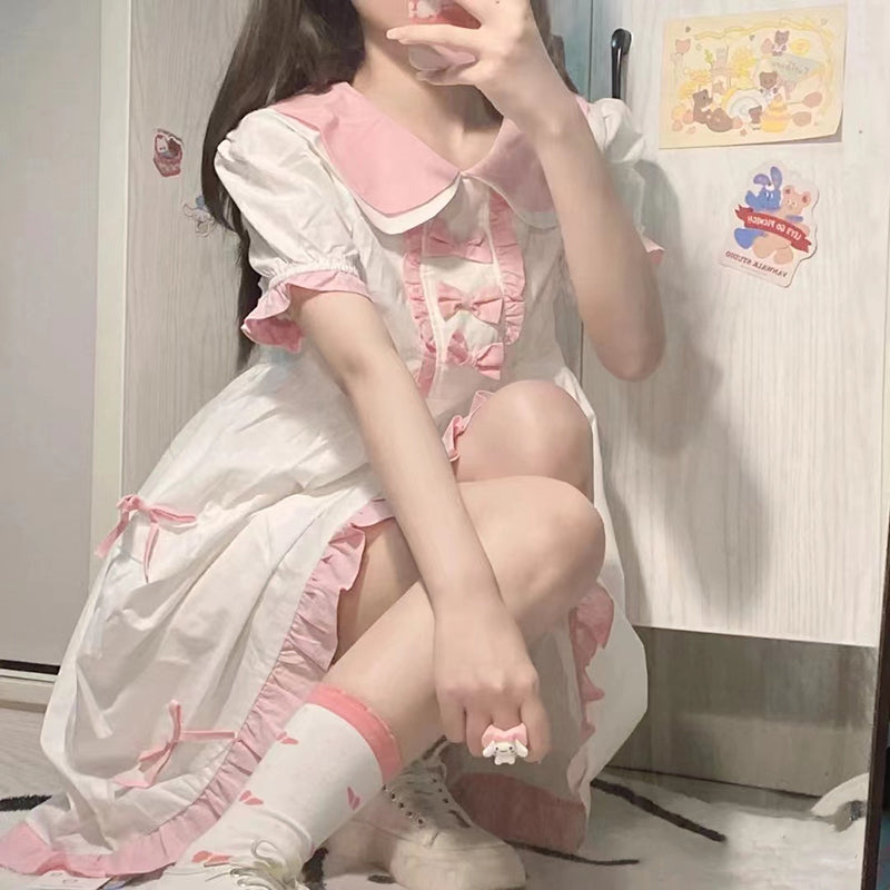 Sweet Pink Bow Short Sleeve Dress