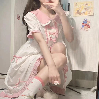 Sweet Pink Bow Short Sleeve Dress