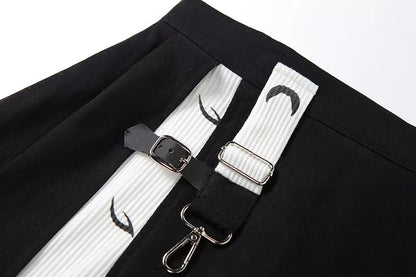 Cute Kpop Patchwork Buckle Cross Split High Waist Mini Skirt Goth Punk Streetwear Summer Aesthetic Casual E-Girl Kawaii Korean Japanese Harajuku
