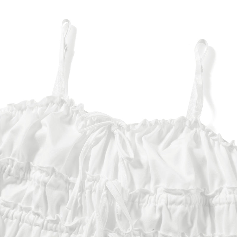 2PCS White Ruffle Camisole + High Waist Long Skirt