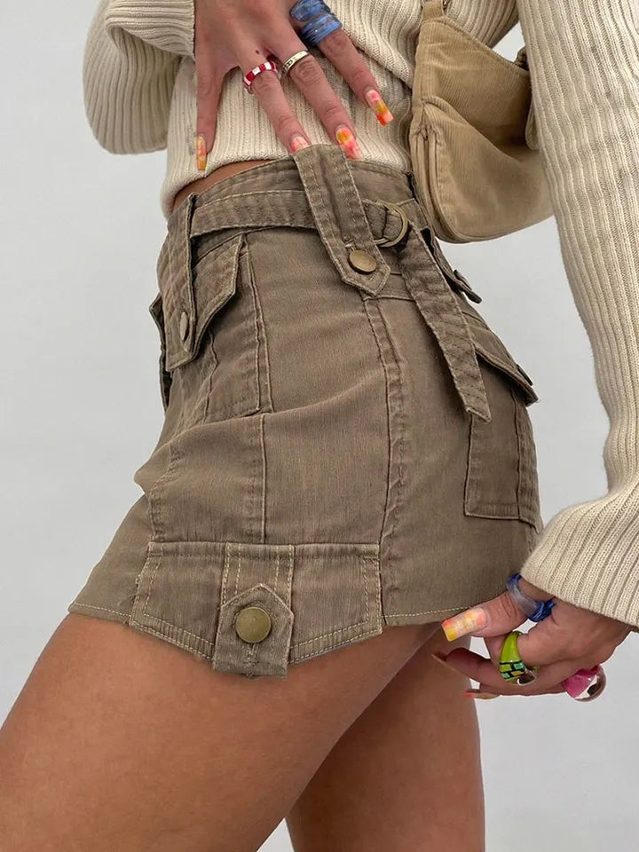 Brown Cargo Pocket Mini Skirt
