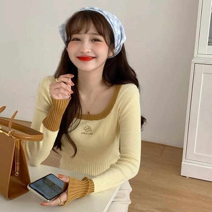 Cute Vintage Flower Embroidery Long Sleeve Shirt Sweater Jumper Aesthetic Casual Summer E-Girl Kawaii Korean Japanese Harajuku