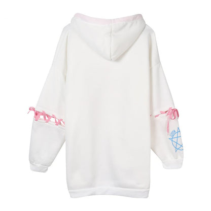 Cute Rabbit Evil Pentagon Lace Up Long Sleeve Hoodie Oversize Sweater Sweatshirt Pullover Jumper E-Girl Kawaii Korean Japanese Harajuku Streetwear