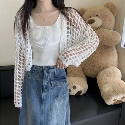 2PCS Green Button Top + Crochet Smock