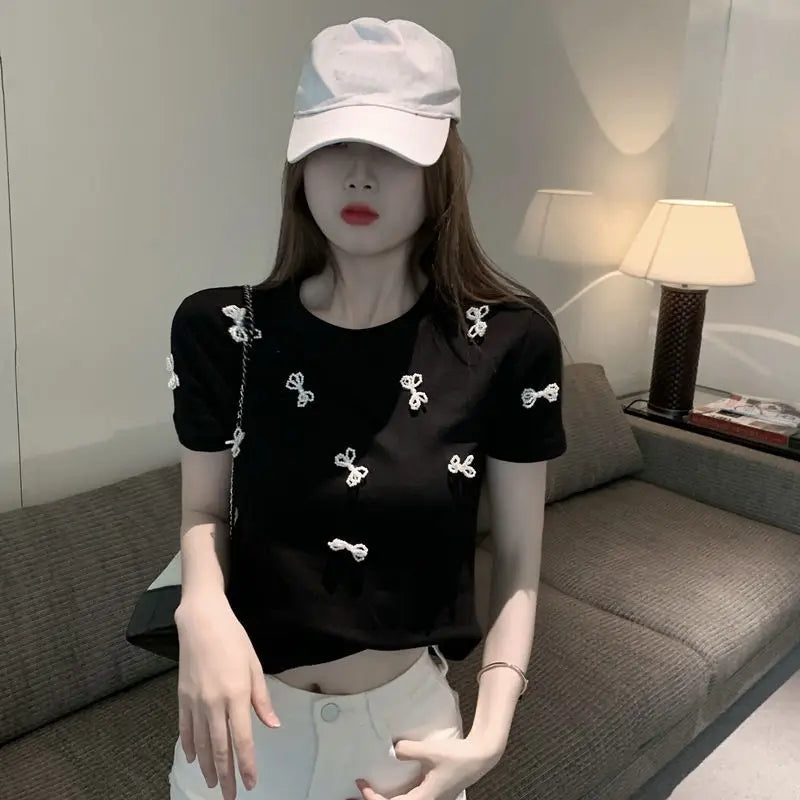 Pearl Bow Short Sleeve Shirt