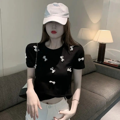 Pearl Bow Short Sleeve Shirt