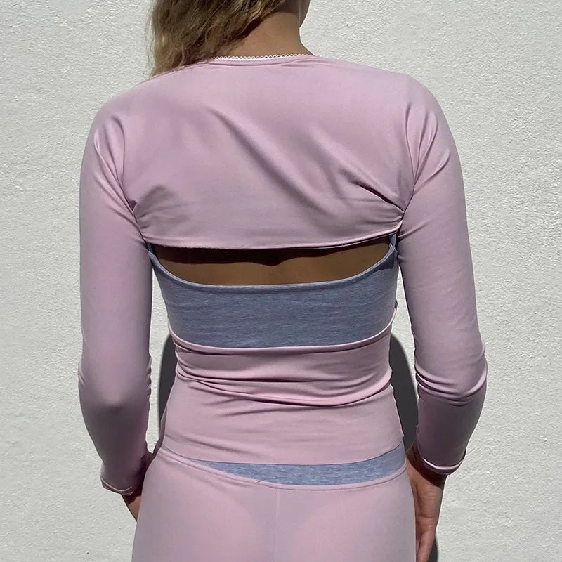 Pink & Grey Patchwork Shrug + Top + Shorts