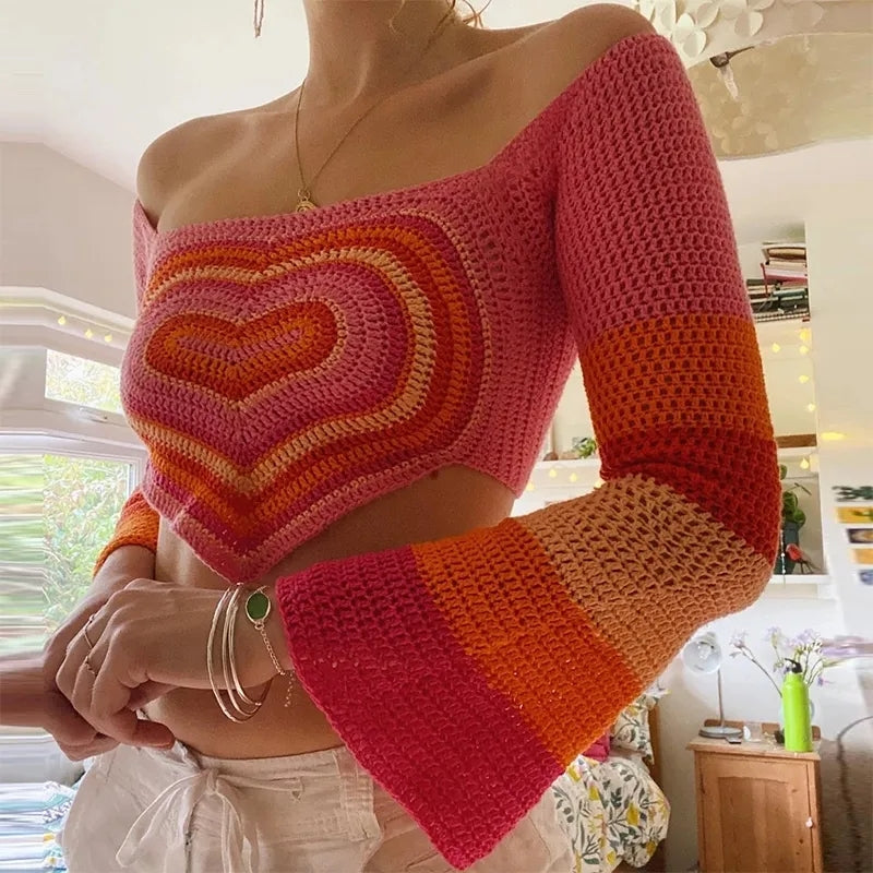 Heart Crochet Knit Crop Top