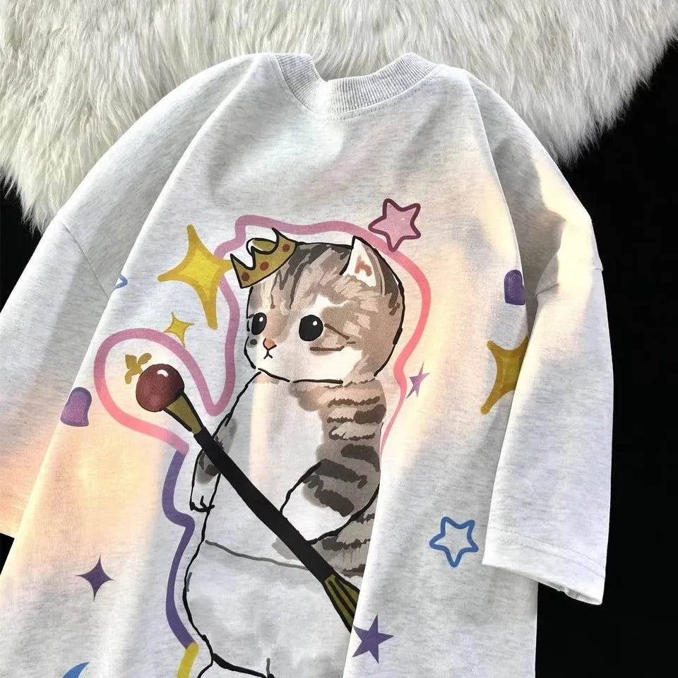 Cat Crown Print Short Sleeve T-shirt