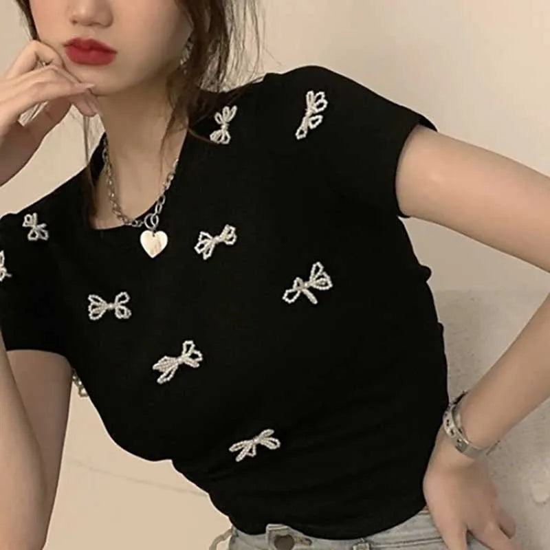 Pearl Bow Short Sleeve Shirt